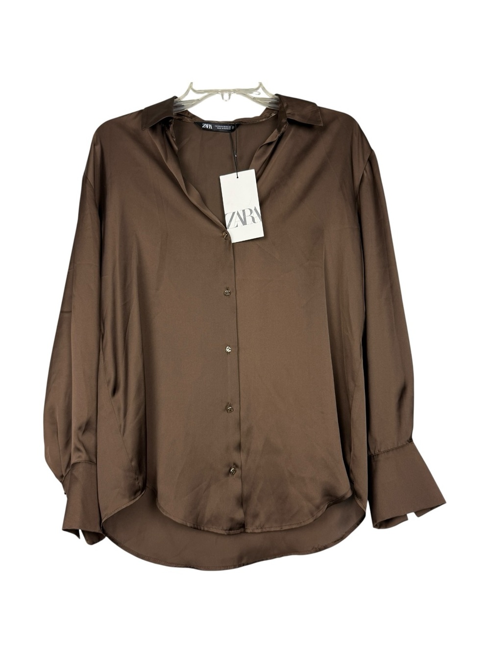 Zara Satin Button Brown Blouse - Picture 2 of 6